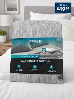 Nwt Brookstone Heathered Knit Sheet Set - Light Gray